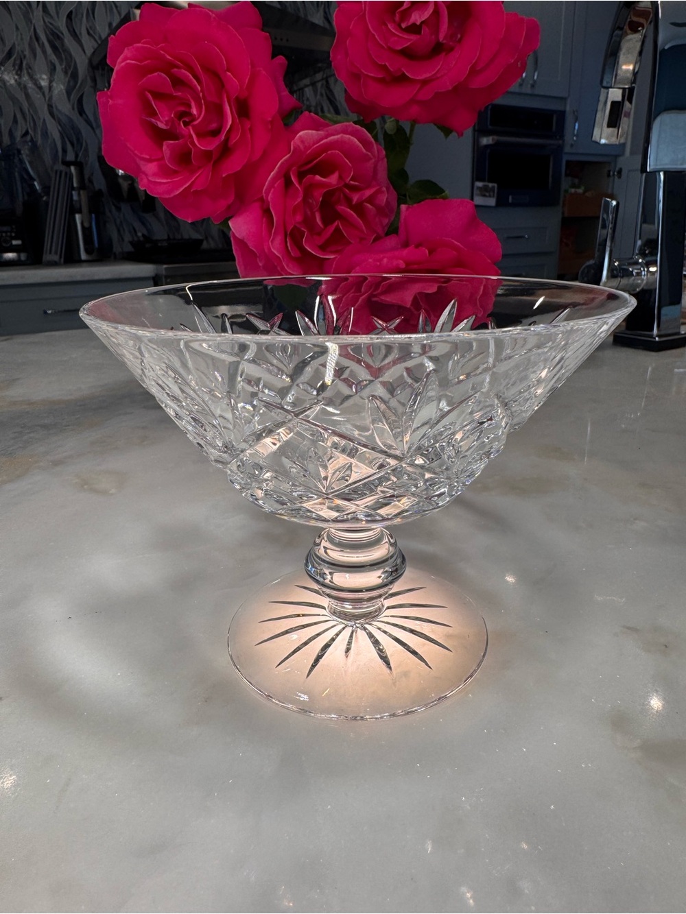 Vintage Waterford Crystal Pedestal Compote Bowl Starburst Cut 5” x 6”